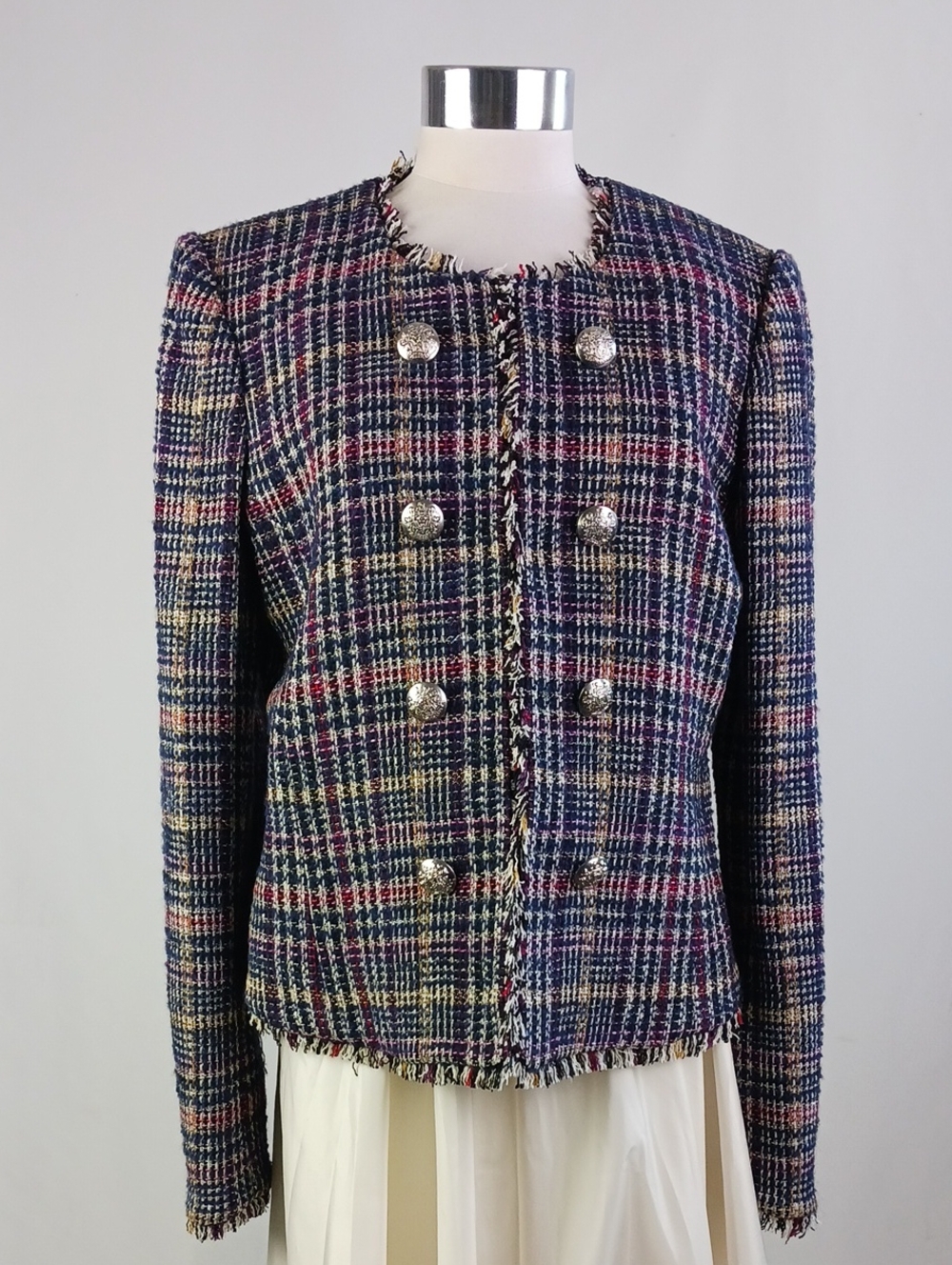 VERONICA BEARD BLAZER TATE UP- COLLAR CHEVRON TWEED